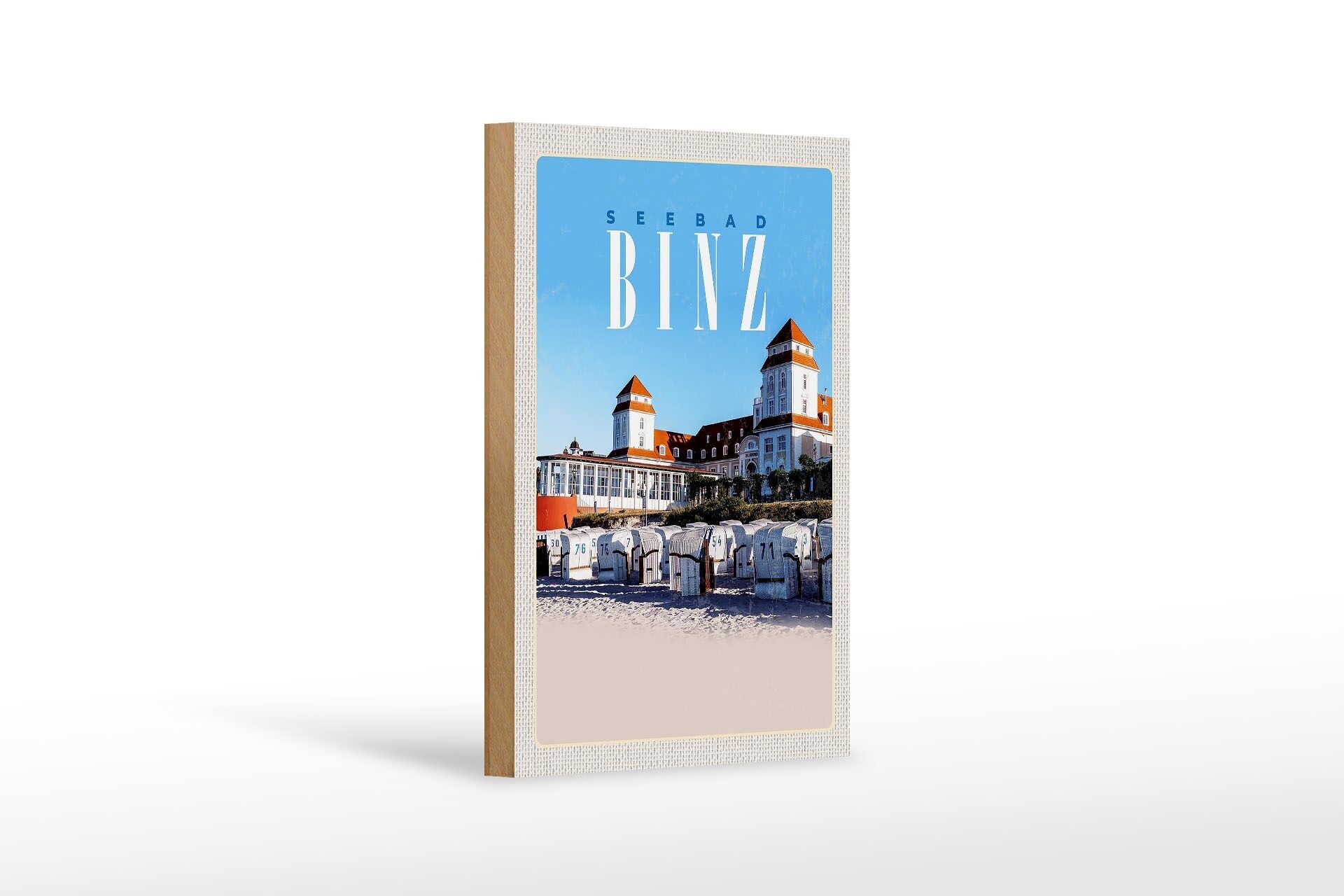 Cartello in legno da viaggio 12x18 cm località balneare Binz sedie a sdraio vacanza al mare