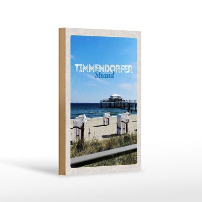 Cartello da viaggio in legno 12x18 cm Timmendorfer beach sdraio mare