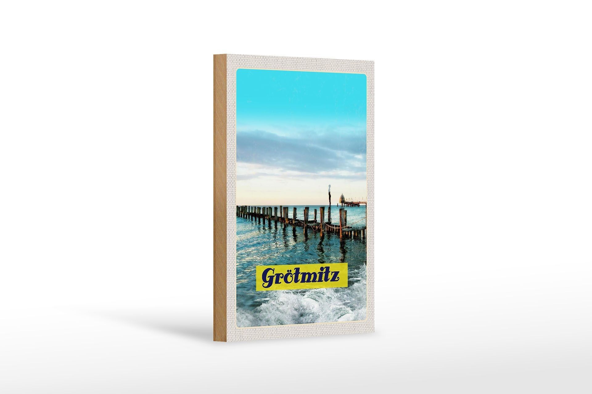 Cartello in legno da viaggio 12x18 cm Grötmitz mare spiaggia vacanza onde