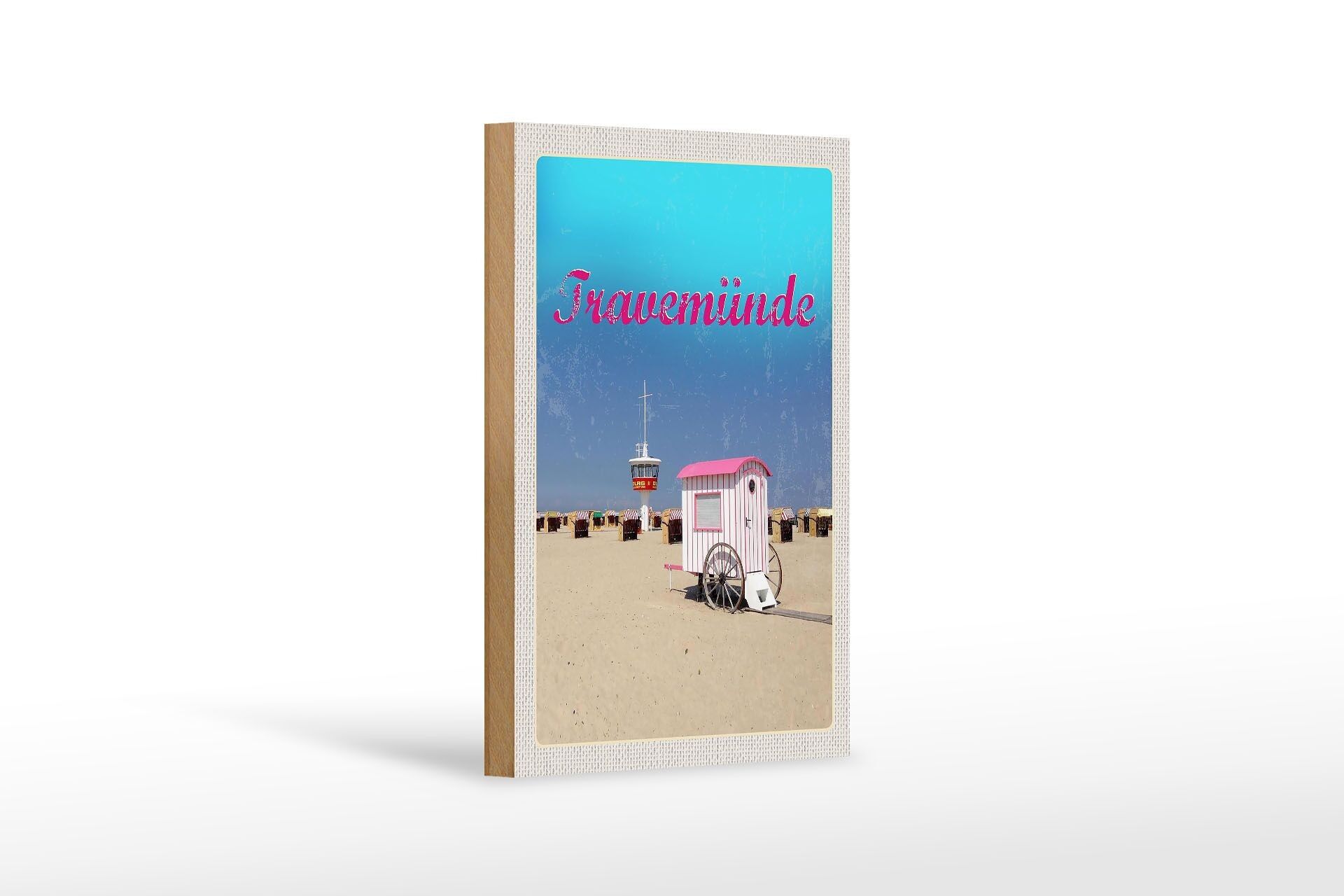 Cartello in legno da viaggio 12x18 cm Travemünde sdraio da spiaggia DLRG