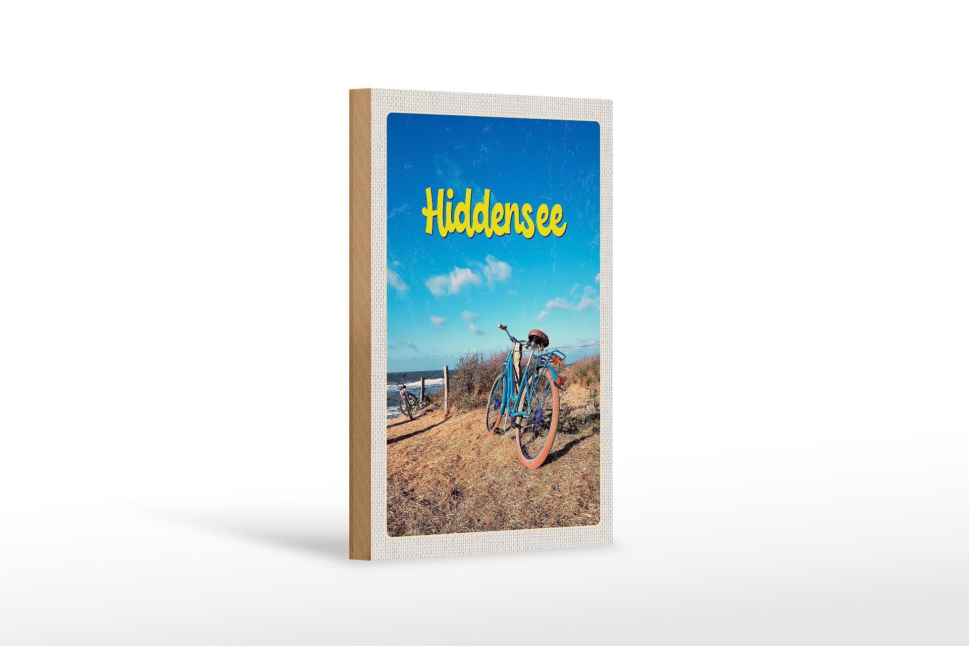 Wooden sign travel 12x18 cm Hiddensee bicycle beach sea holiday