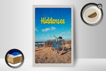 Panneau en bois voyage 12x18 cm Hiddensee vélo plage mer vacances 2