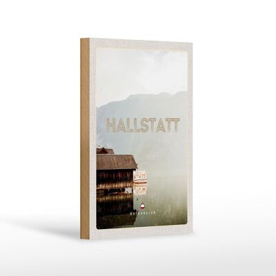 Cartel de madera viaje 12x18 cm Hallstatt Austria lago montañas barco