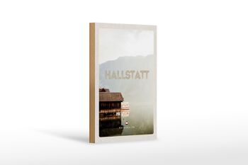 Panneau en bois voyage 12x18 cm Hallstatt Autriche lac montagnes bateau 1