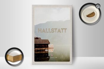 Panneau en bois voyage 12x18 cm Hallstatt Autriche lac montagnes bateau 2