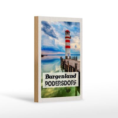 Wooden sign travel 12x18 cm Burgenland Podersdorf lighthouse sea