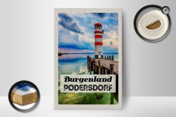 Panneau en bois voyage 12x18 cm Burgenland Podersdorf phare mer 2