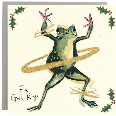 Five Gold Rings Frog Christmas Card