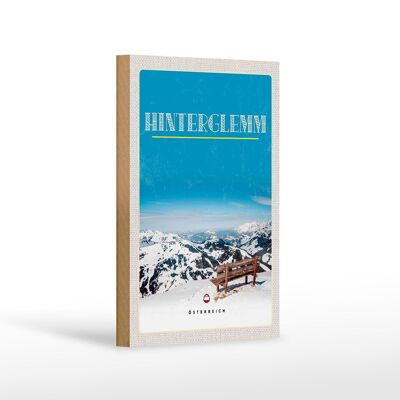 Cartel de madera viaje 12x18 cm Austria montañas banco de nieve invierno