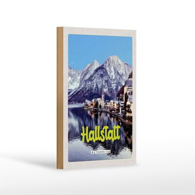 Cartello in legno da viaggio 12x18 cm Hallstatt Austria montagne inverno