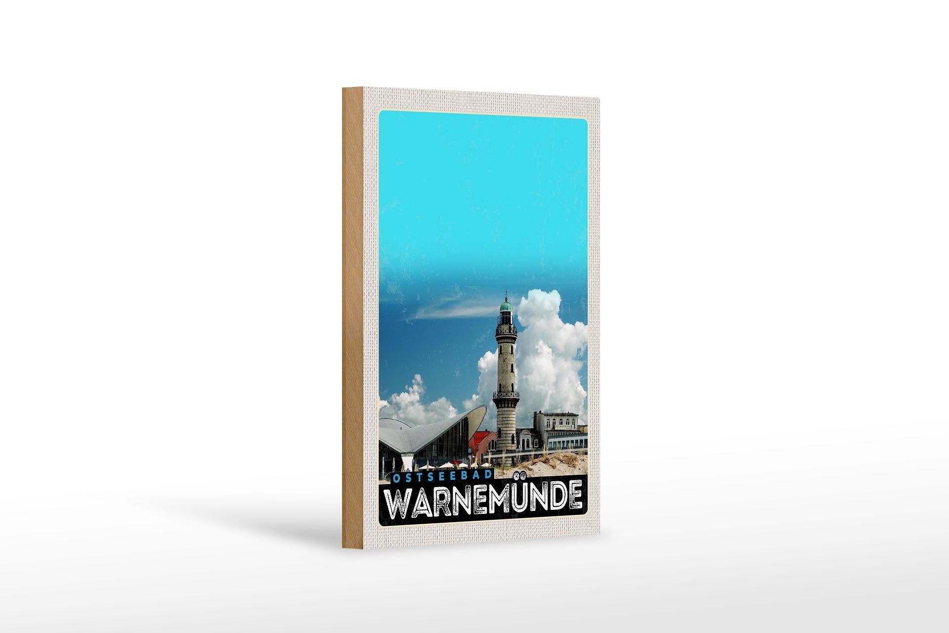 Wooden sign travel 12x18 cm Baltic Sea resort Warnemünde lighthouse beach