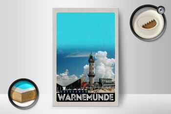 Panneau en bois voyage 12x18 cm Station balnéaire de la mer Baltique Plage du phare de Warnemünde 2