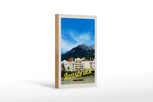 Holzschild Reise 12x18 cm Innsbruck Gebirge Natur Aussicht Stadt