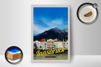Panneau en bois voyage 12x18 cm Innsbruck montagnes nature vue ville 2