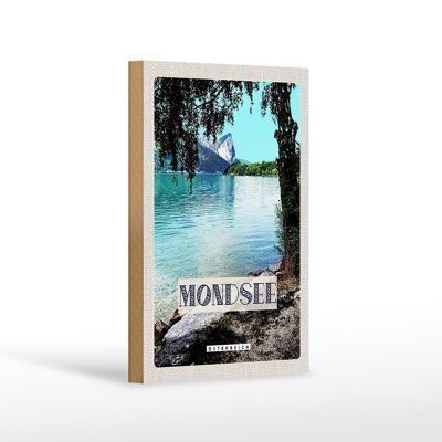 Panneau en bois voyage 12x18 cm Mondsee Autriche lac forêt vacances