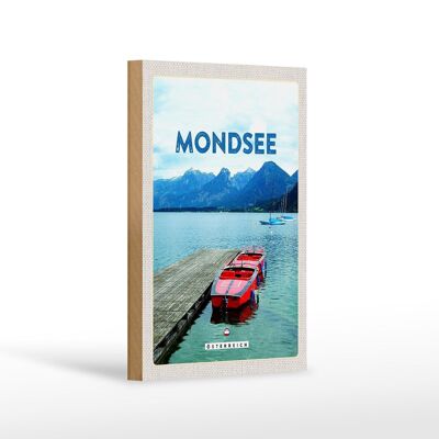 Cartel de madera viaje 12x18 cm Mondsee Austria barcos lago montañas