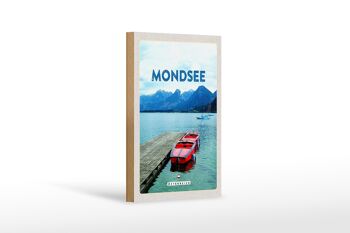 Panneau en bois voyage 12x18 cm Mondsee Autriche bateaux lac montagnes 1