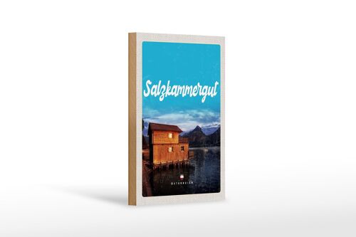 Holzschild Reise 12x18 cm Salzkammergut Österreich Haus am See