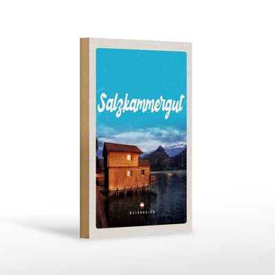 Cartel de madera viaje 12x18 cm Salzkammergut Austria casa junto al lago