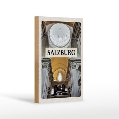 Holzschild Reise 12x18 cm Salzburg Österreich Kirche von innen
