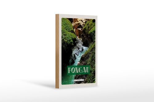 Holzschild Reise 12x18 cm Pongau Österreich Wasserfall Natur