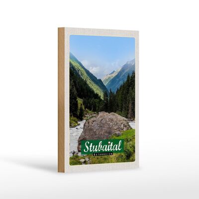 Cartel de madera viaje 12x18 cm Stubaital Austria caminata naturaleza