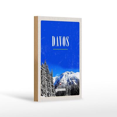 Cartel de madera viaje 12x18 cm Davos invierno vacaciones de esquí tour de invierno
