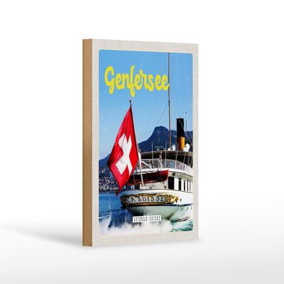 Panneau en bois voyage 12x18 cm Lac Léman Suisse Tour en bateau Lasuisse