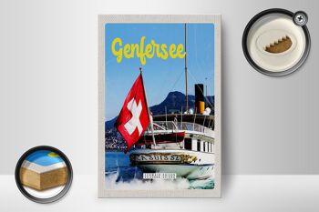 Panneau en bois voyage 12x18 cm Lac Léman Suisse Tour en bateau Lasuisse 2