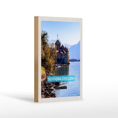 Cartello in legno da viaggio 12x18 cm Lago di Ginevra Svizzera Castello di Chillon