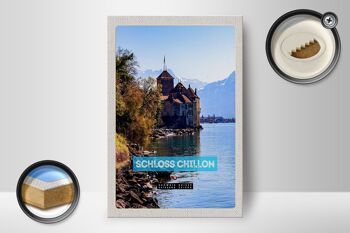 Panneau en bois voyage 12x18 cm Lac Léman Suisse Château de Chillon 2