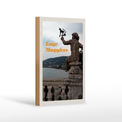 Cartel de madera viaje 12x18 cm Escultura unicornio lago Maggiore natural