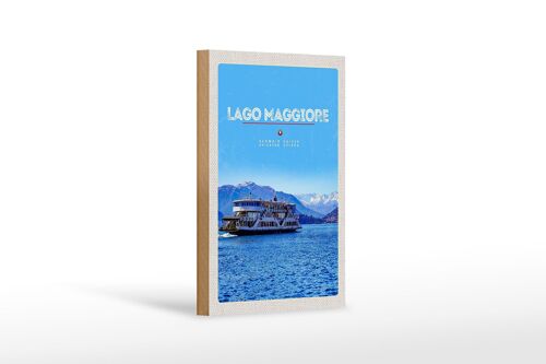 Holzschild Reise 12x18 cm Lago Maggiore Schiff See Berge Natur