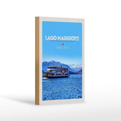 Cartello in legno da viaggio 12x18 cm Lago Maggiore nave lago montagne natura