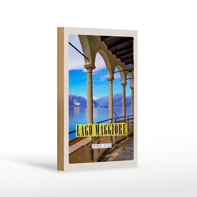 Cartel de madera viaje 12x18 cm Lago Maggiore vista de vacaciones en el lago