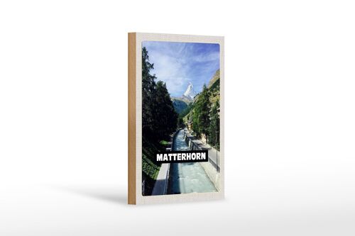 Holzschild Reise 12x18 cm Matterhorn Schweiz Fluss Berg Stadt