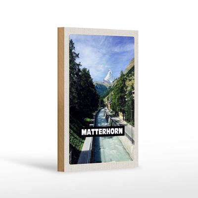 Holzschild Reise 12x18 cm Matterhorn Schweiz Fluss Berg Stadt