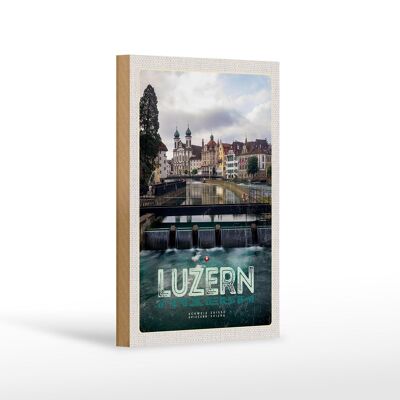 Cartello in legno da viaggio 12x18 cm Lucerna Svizzera fiume centro storico vacanze