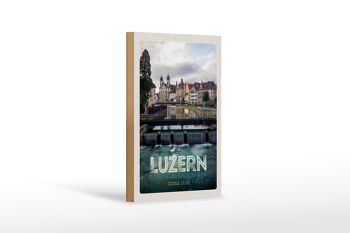 Panneau en bois voyage 12x18 cm Lucerne Suisse rivière vieille ville vacances 1