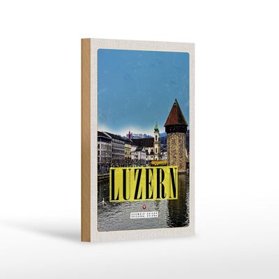Cartello in legno da viaggio 12x18 cm Escursione per le vacanze in famiglia nella città di Lucerna