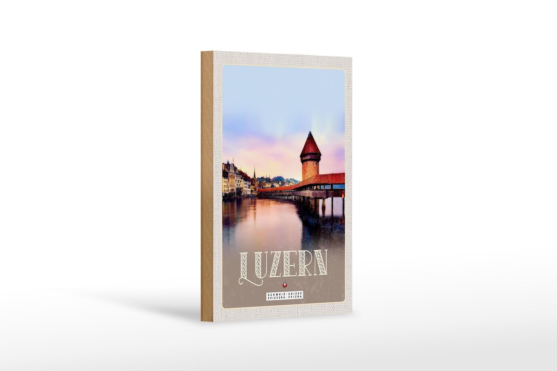 Wooden sign travel 12x18 cm Lucerne Switzerland Champal Bridge Nature