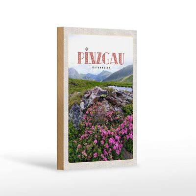 Cartel de madera viaje 12x18 cm Pinzgau Austria flores naturaleza montañas