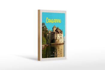 Panneau en bois voyage 12x18 cm Château de Lausanne Lac Suisse destination de voyage 1