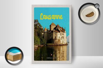 Panneau en bois voyage 12x18 cm Château de Lausanne Lac Suisse destination de voyage 2