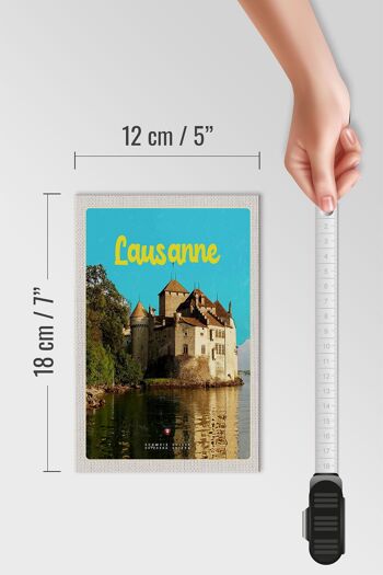 Panneau en bois voyage 12x18 cm Château de Lausanne Lac Suisse destination de voyage 4