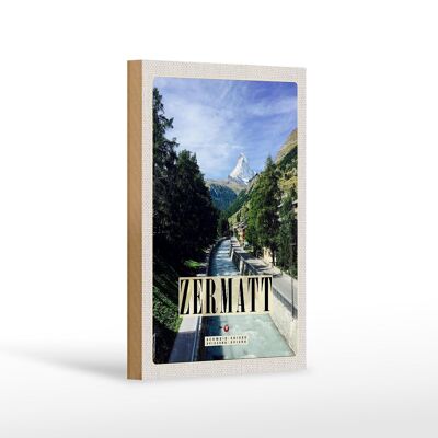 Cartello in legno da viaggio 12x18 cm Zermatt fiume natura foreste luogo di vacanza