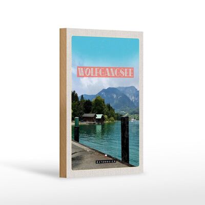 Cartel de madera viaje 12x18 cm Wolfgangsee lago ciudad naturaleza vacaciones