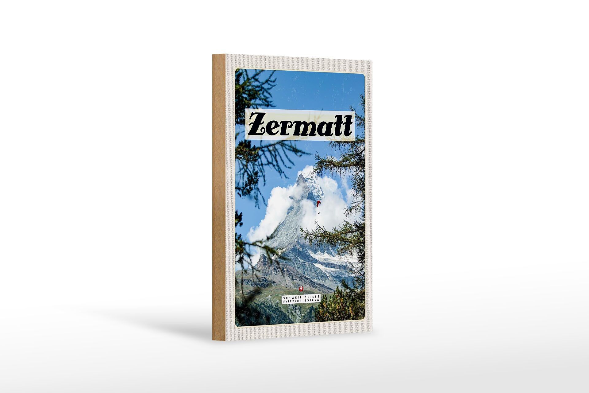 Cartello in legno da viaggio 12x18 cm Zermatt Svizzera Albero di Natale periodo invernale