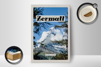 Panneau en bois voyage 12x18 cm Zermatt Suisse Sapin de Noël heure d'hiver 2