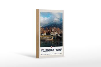 Panneau en bois voyage 12x18 cm Villeneuve-Genève Suisse forêts randonnée 1